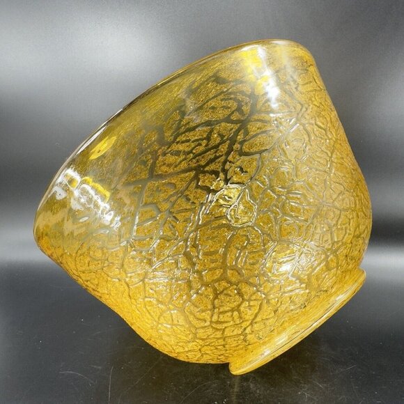 Studio Art Glass Large Bowl Dish Yellow Lava Texture HandBlown Glass Centerpiece - Picture 10 of 16